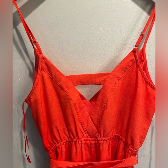Vibrant Orange Women's jumpsuit flying tomato size small boho bold bright - Picture 2 of 9
